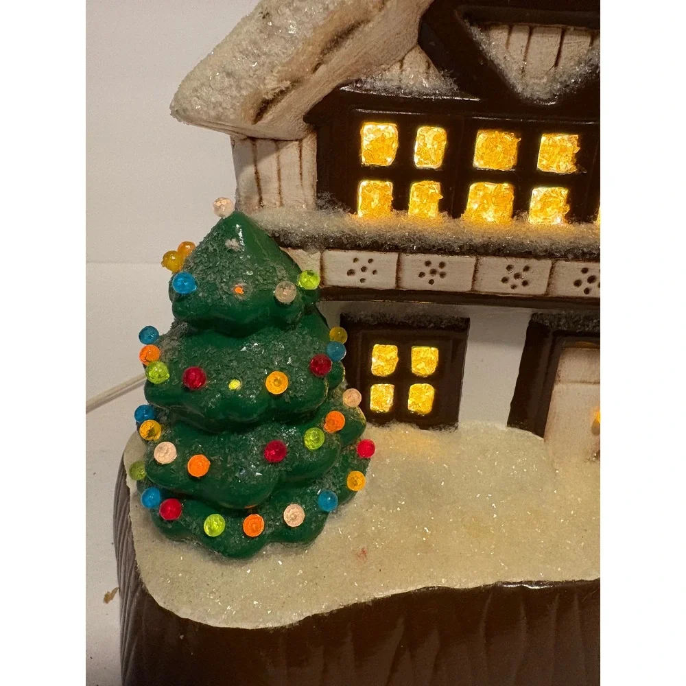 Vintage Lighted Ceramic Christmas House Santa Deer Snow‎ Chalet Decor